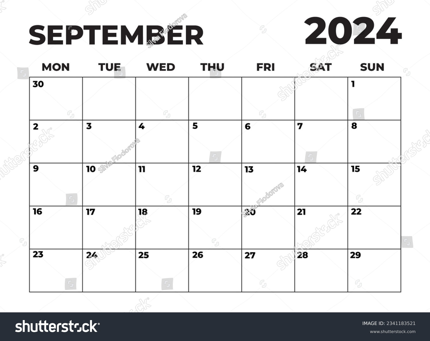 September 2024 Black White Monday Start Stock Illustration regarding September 2024 Calendar Monday Start