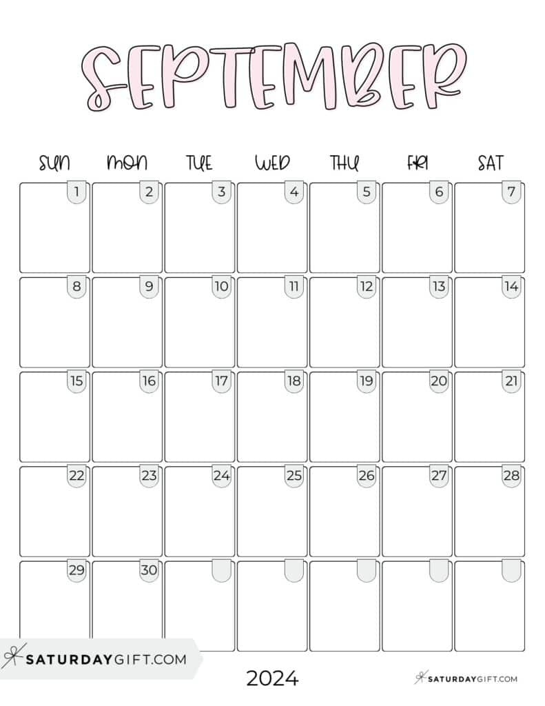 September 2024 Calendar - 20 Cute &amp;amp; Free Printables | Saturdaygift for September 2024 Calendar Printable Cute