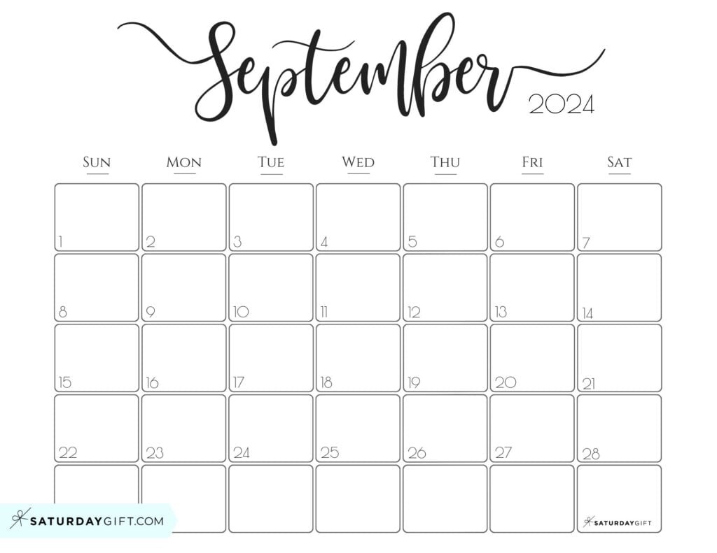 September 2024 Calendar - 20 Cute &amp;amp; Free Printables | Saturdaygift in September 2024 Calendar Aesthetic