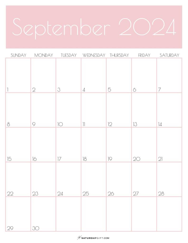 September 2024 Calendar - 20 Cute &amp;amp; Free Printables | Saturdaygift intended for September 2024 Calendar Pink