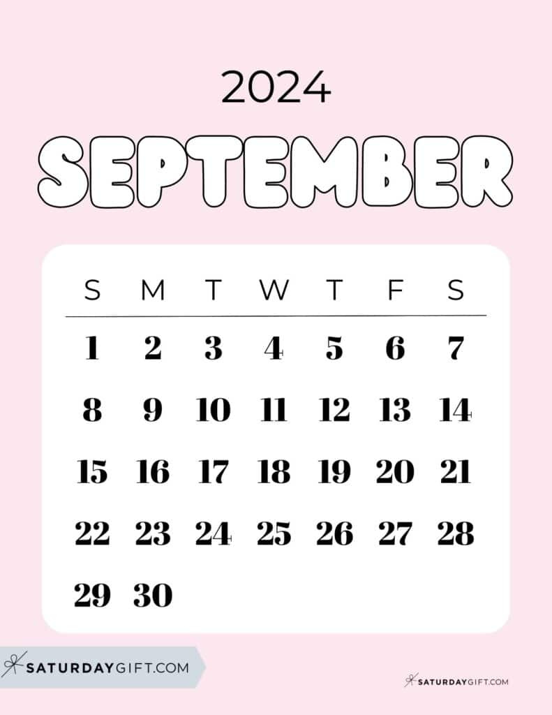 September 2024 Calendar - 20 Cute &amp;amp; Free Printables | Saturdaygift throughout Cute September 2024 Calendar