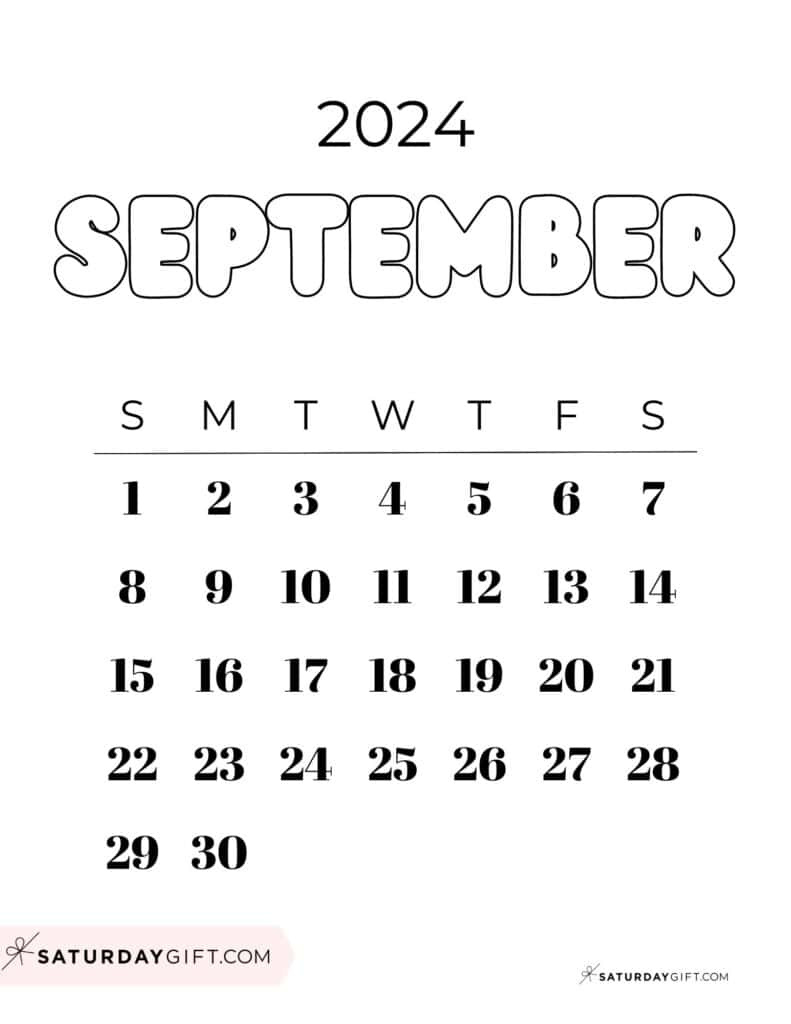 September 2024 Calendar - 20 Cute &amp;amp; Free Printables | Saturdaygift throughout Free Cute Printable Calendar September 2024