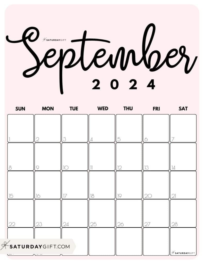 September 2024 Calendar - 20 Cute &amp;amp; Free Printables | Saturdaygift with September Calendar 2024 Pink