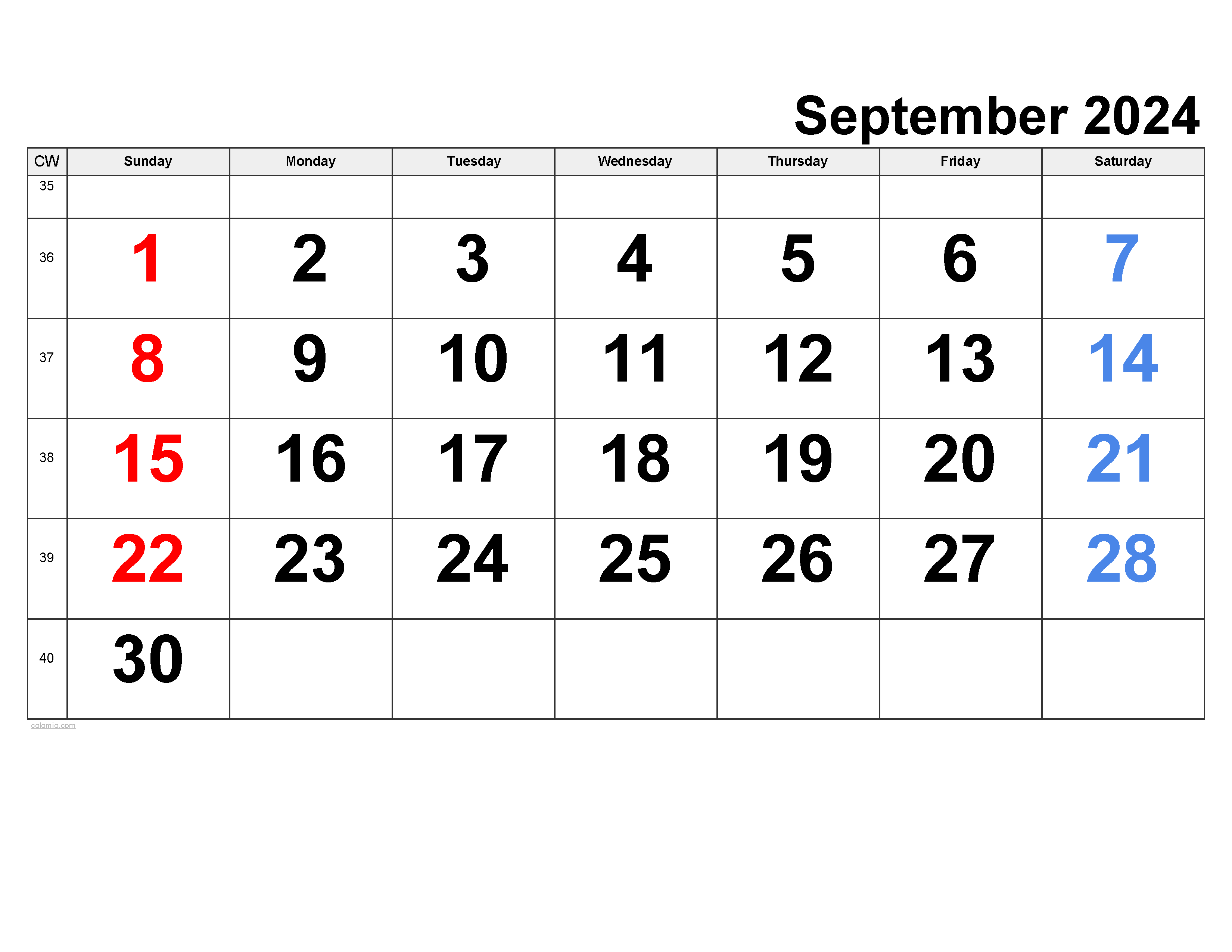 September 2024 Calendar | Free Printable Pdf, Xls And Png in Printable September 24 Calendar