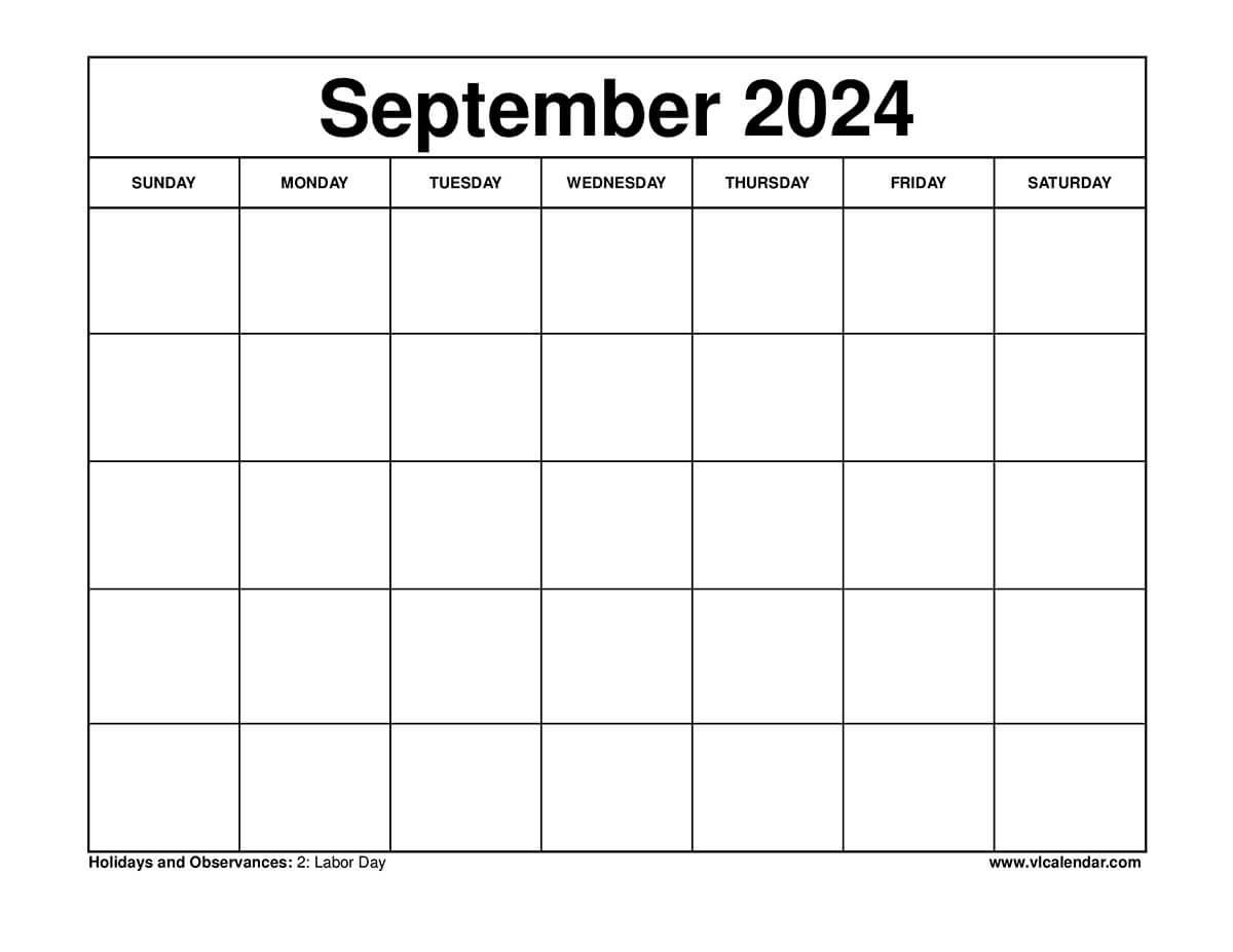 September 2024 Calendar Printable Templates With Holidays pertaining to September 2024 Printable Blank Calendar