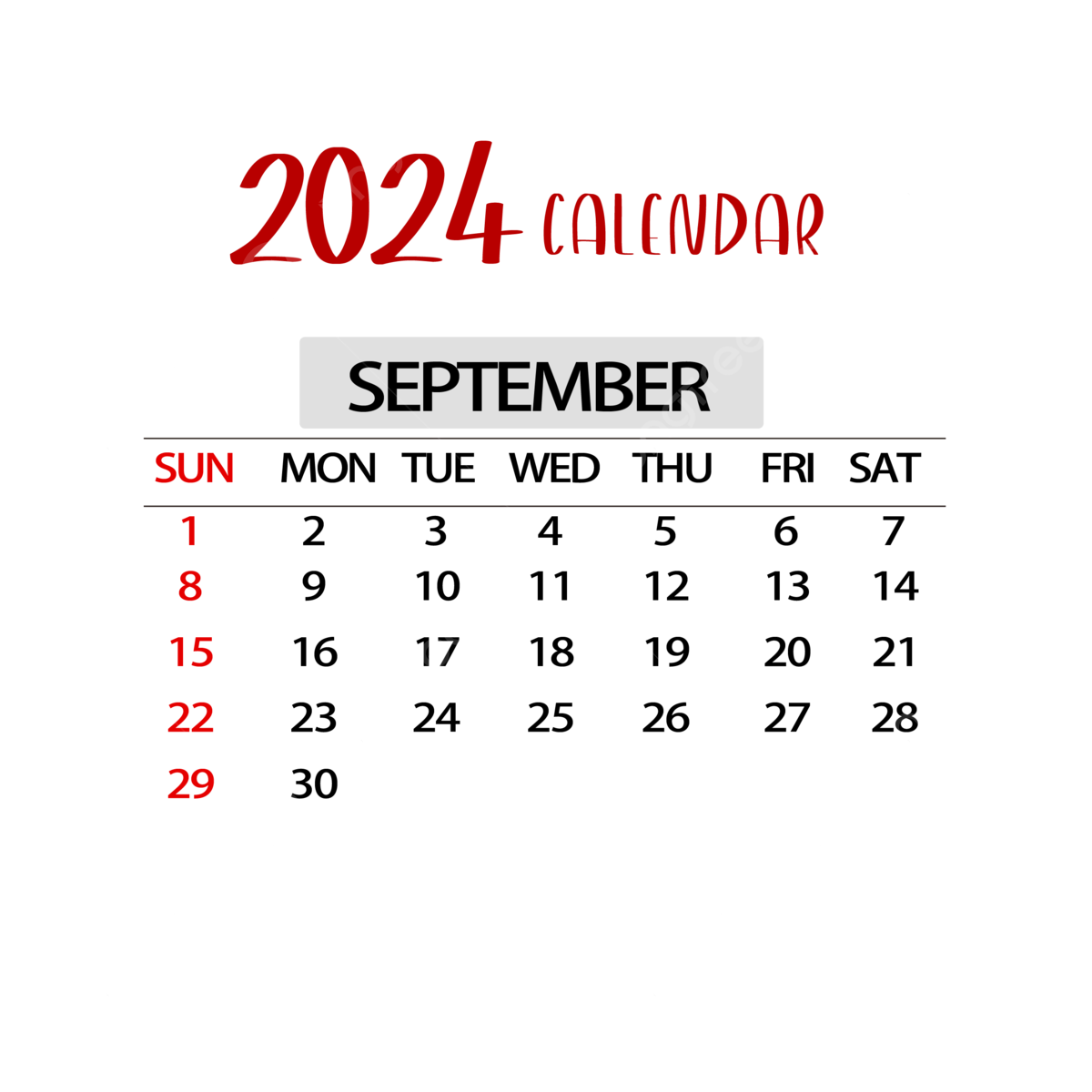 September 2024 Calendar Simple Red, September, Calendar, Two with regard to Transparent September 2024 Calendar