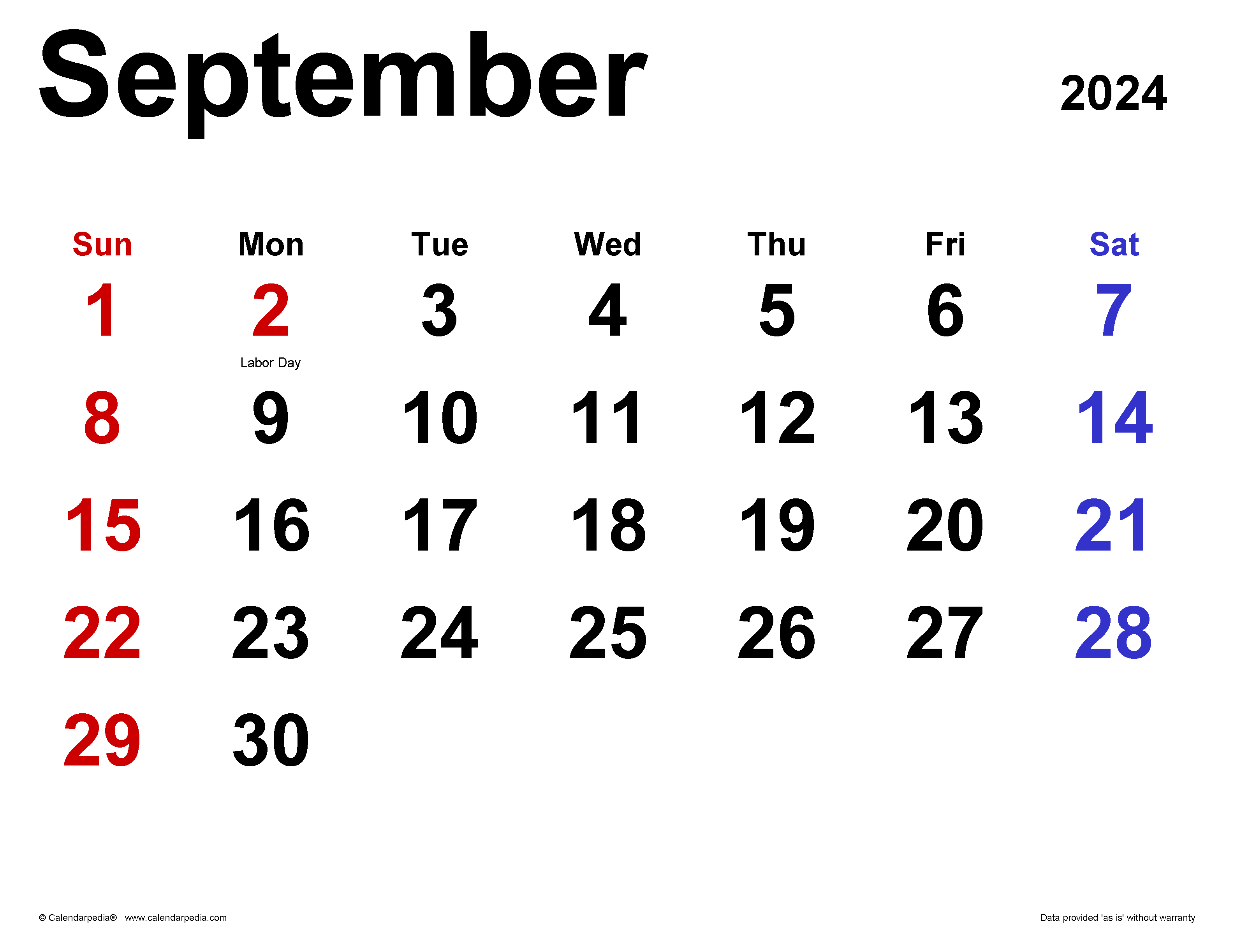 September 2024 Calendar | Templates For Word, Excel And Pdf in How Many Days In September 2024 Calendar