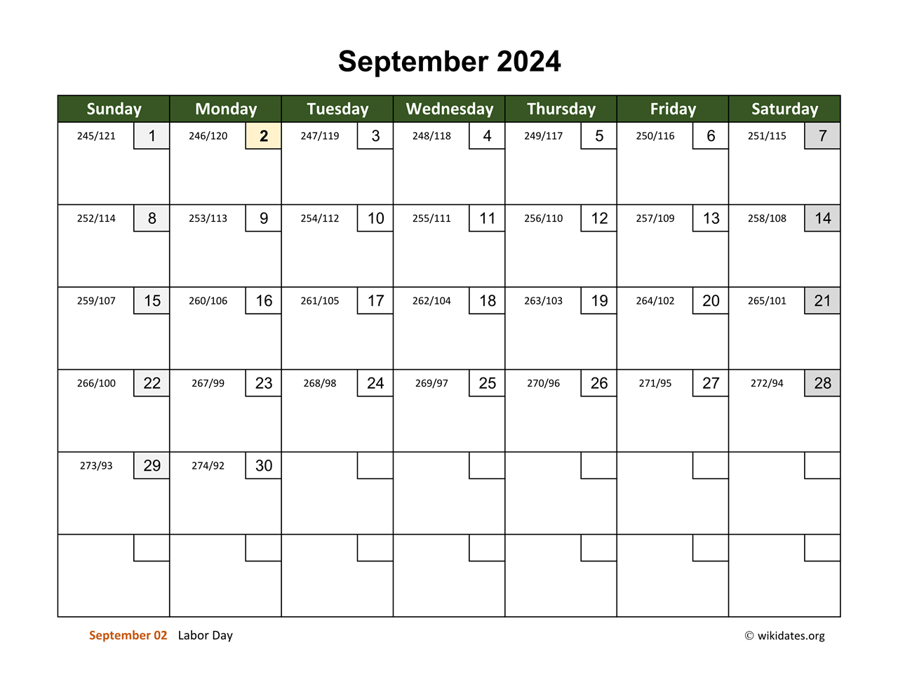 September 2024 Calendar With Day Numbers | Wikidates inside National Day Calendar For September 2024