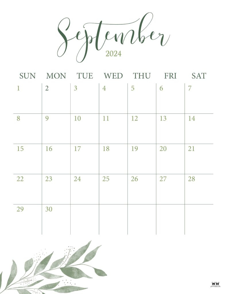 September 2024 Calendars - 50 Free Printables | Printabulls in September 2024 Calendar Aesthetic