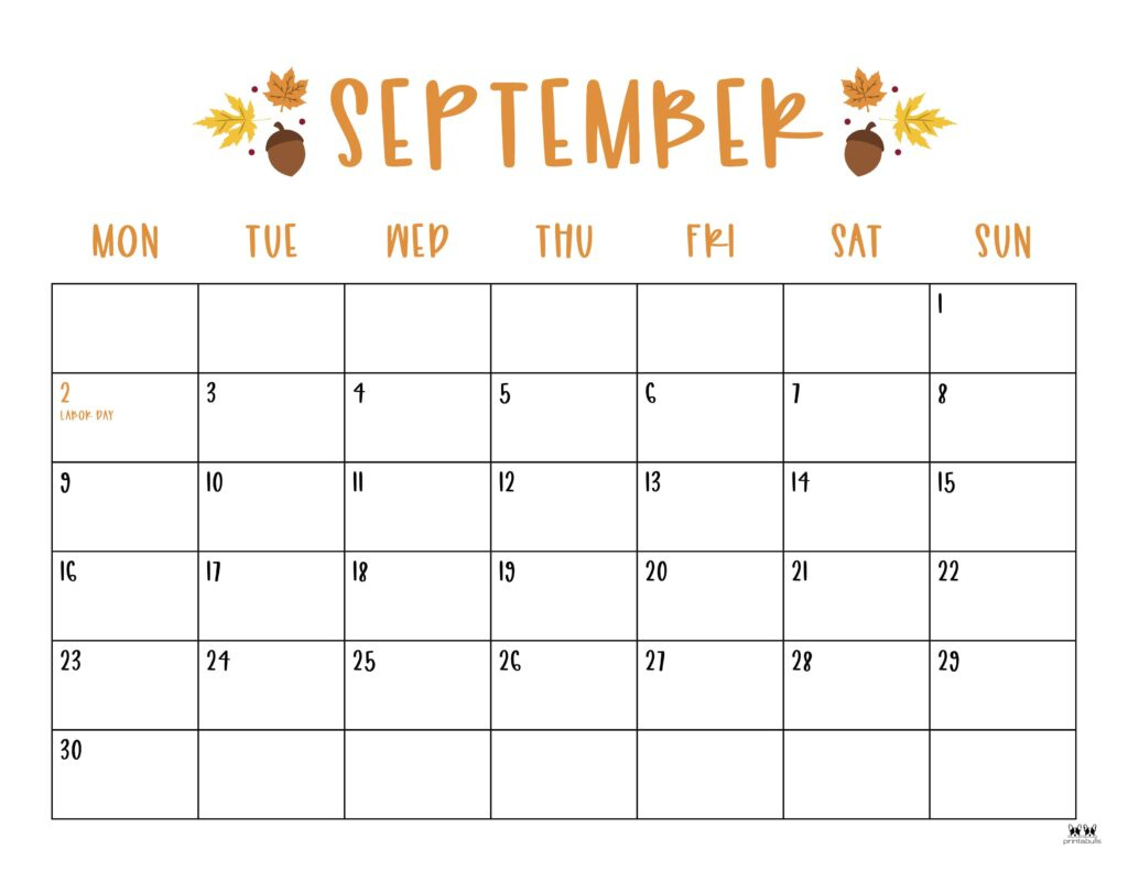 September 2024 Calendars - 50 Free Printables | Printabulls pertaining to September 2024 Calendar Printable Monday Start