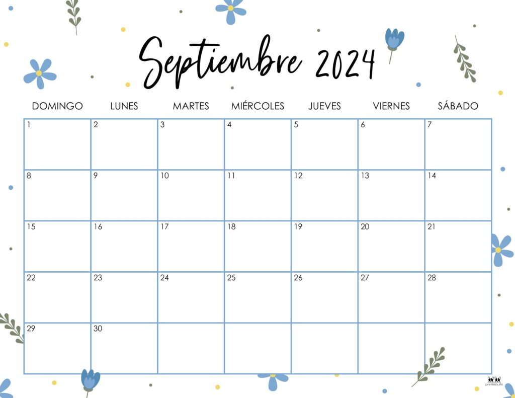 September 2024 Calendars - 50 Free Printables | Printabulls throughout September 2024 Calendar In Spanish