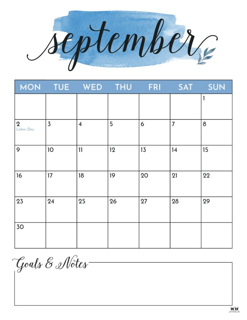 September 2024 Calendars - 50 Free Printables | Printabulls within September 2024 Calendar With Notes