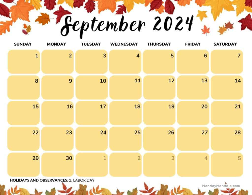 September 2024 Calendars (52 Free Pdf Printables) regarding September 2024 Calendar Fall