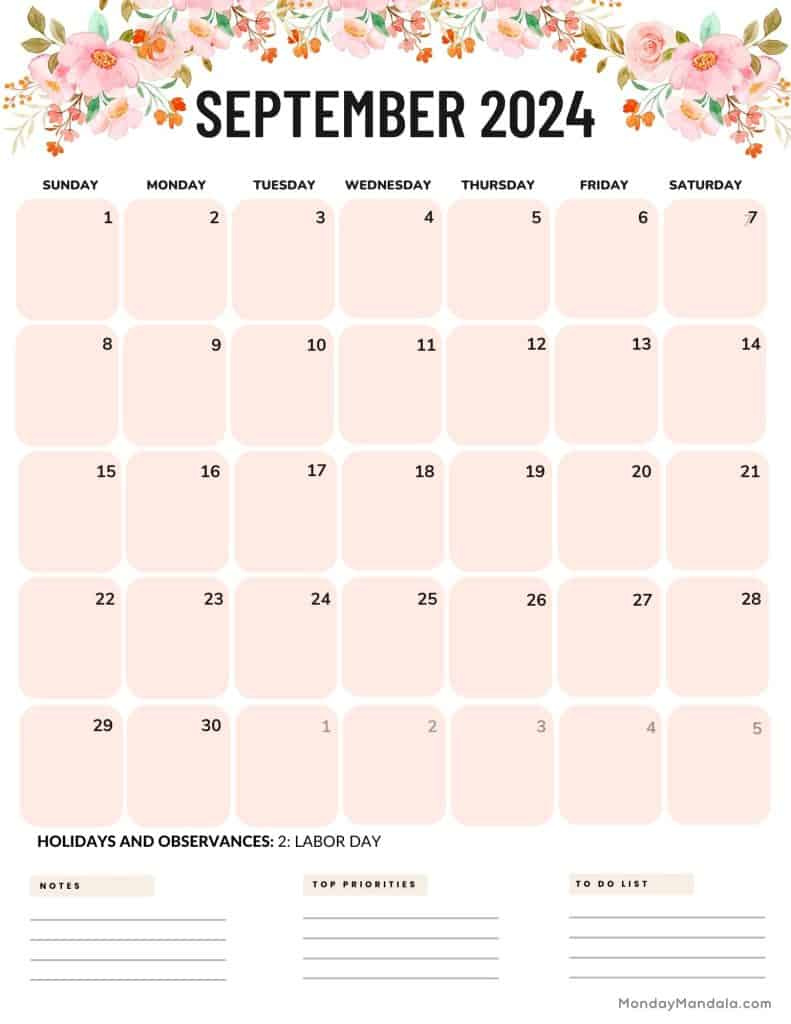 September 2024 Calendars (52 Free Pdf Printables) regarding September 2024 Calendar Portrait