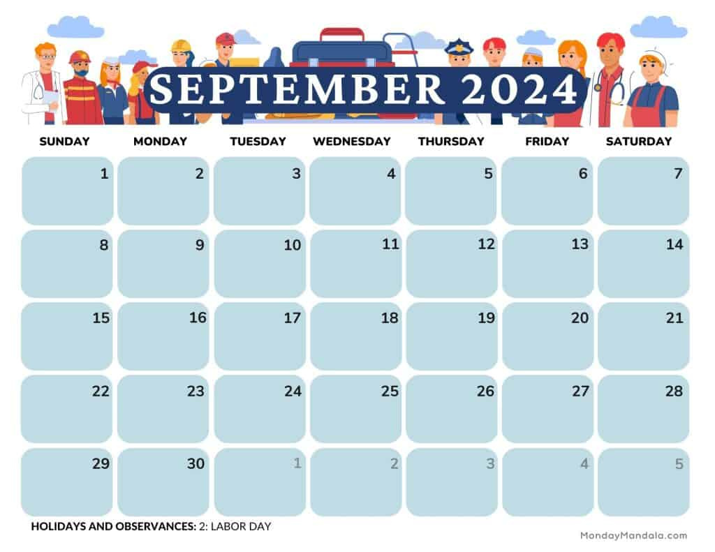 September 2024 Calendars (52 Free Pdf Printables) with September 2024 Calendar Labor Day