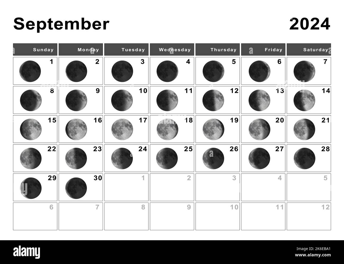 September 2024 Lunar Calendar, Moon Cycles, Moon Phases Stock for Lunar Calendar For September 2024