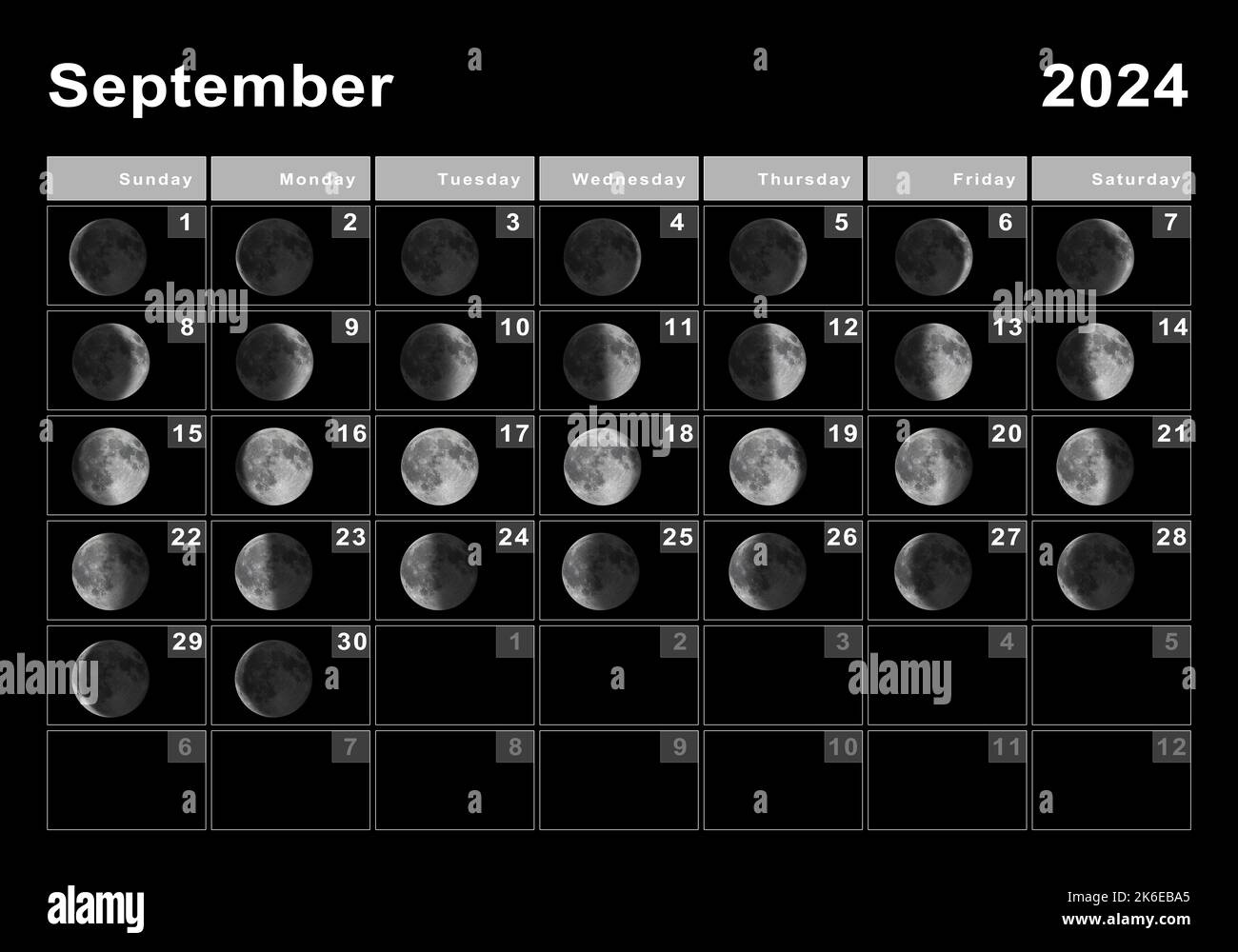 September 2024 Lunar Calendar, Moon Cycles, Moon Phases Stock for September 2024 Calendar With Moon Phases