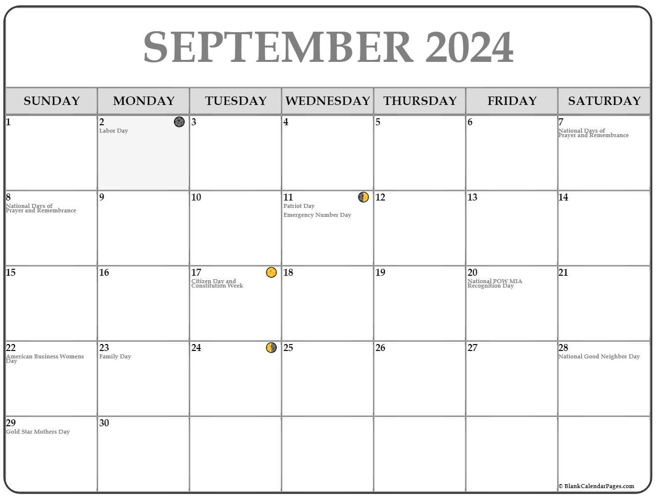 September 2024 Lunar Calendar | Moon Phase Calendar for Moon Calendar For September 2024