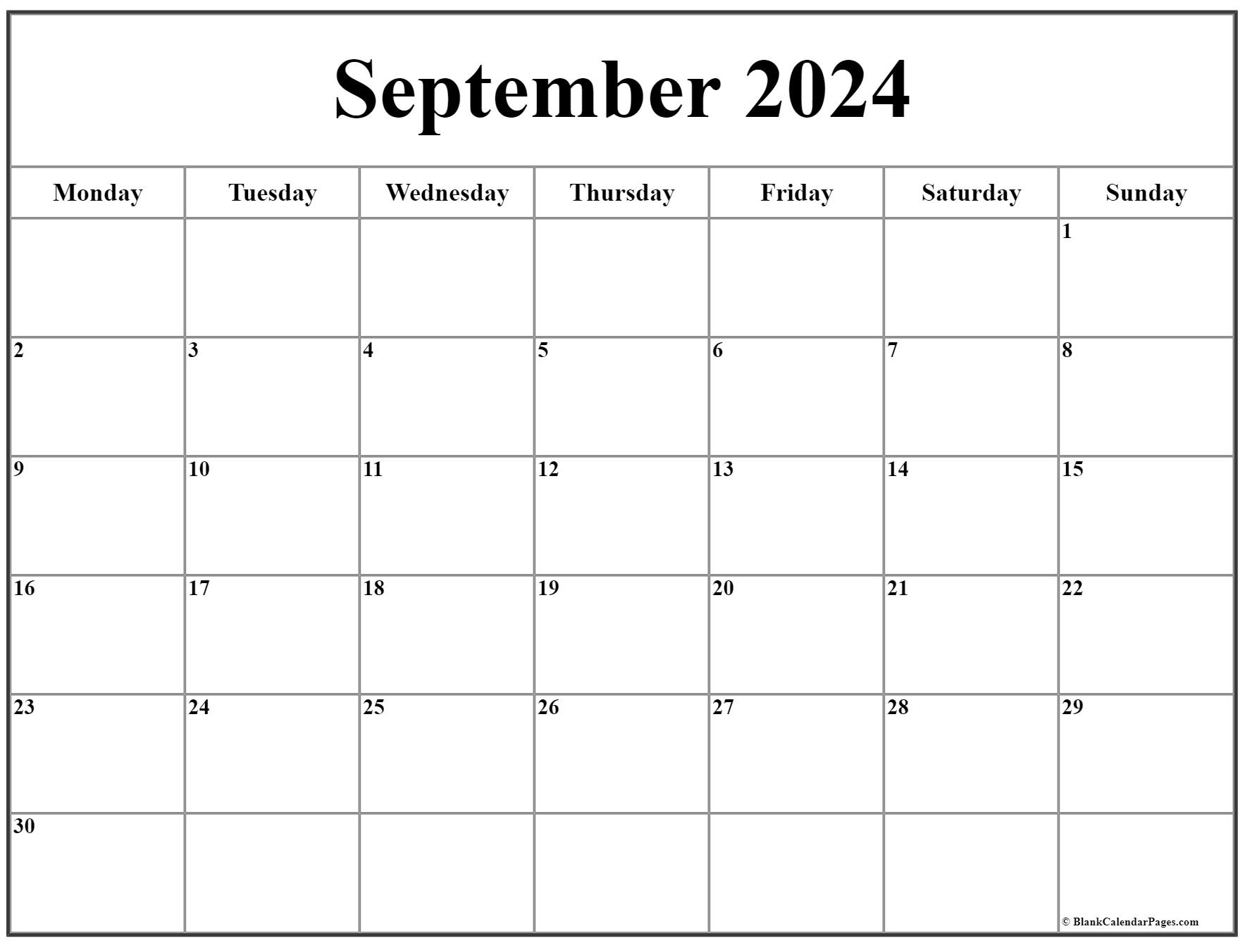 September 2024 Monday Calendar | Monday To Sunday regarding September 2024 Calendar Monday Start