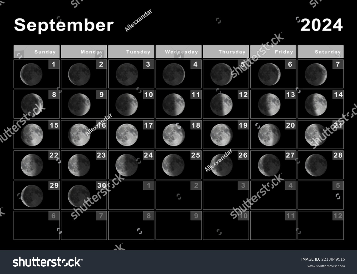 September 2024 Mondkalender, Mondzyklen, Mondphasen in September 2024 Lunar Calendar