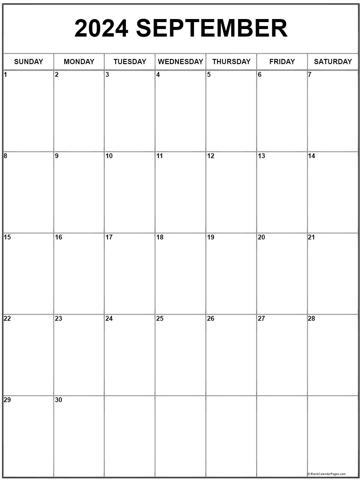 September 2024 Vertical Calendar | Portrait in Calendar Template For September 2024