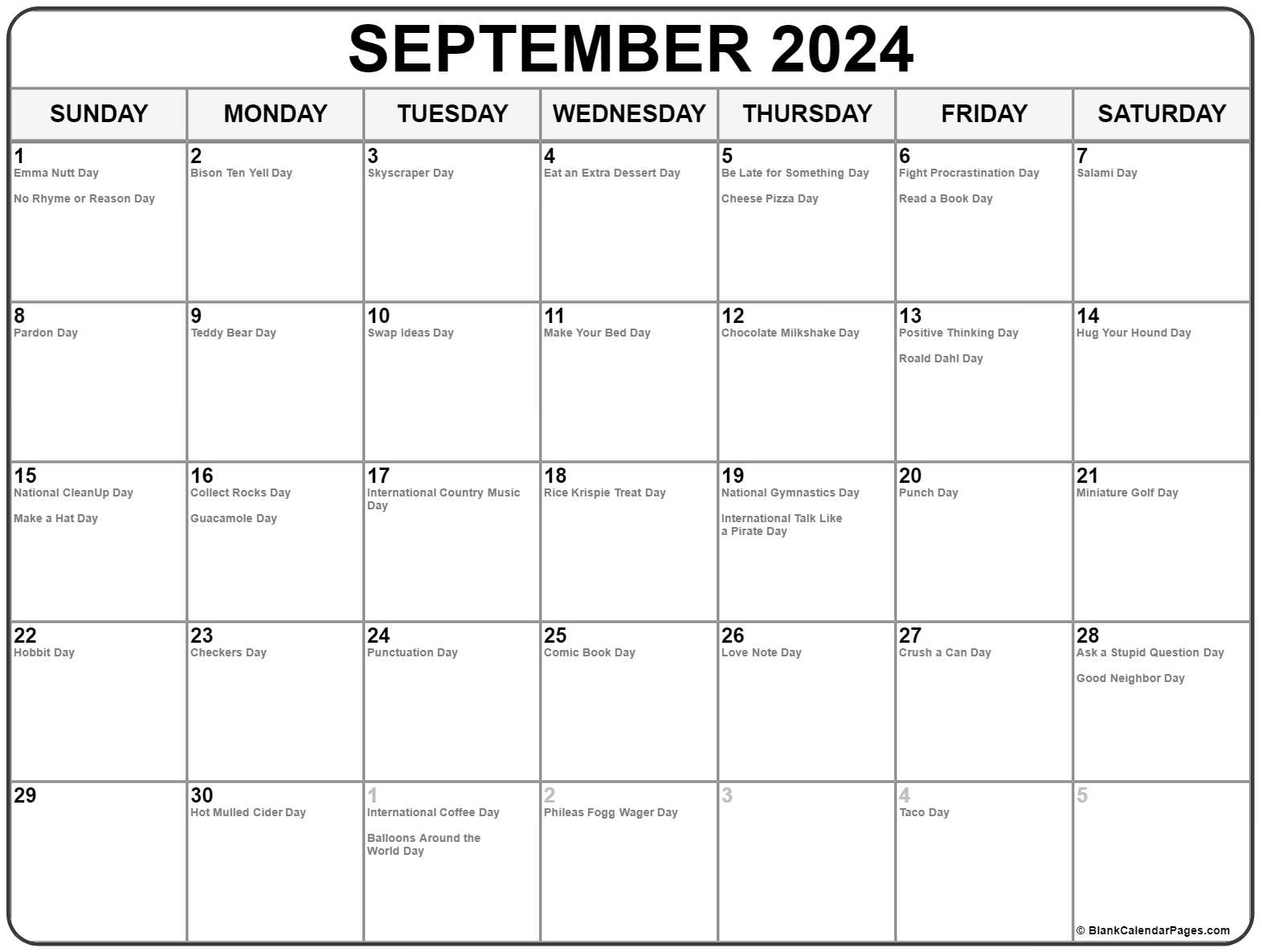 September 2024 With Holidays Calendar for National Day Calendar September 2024