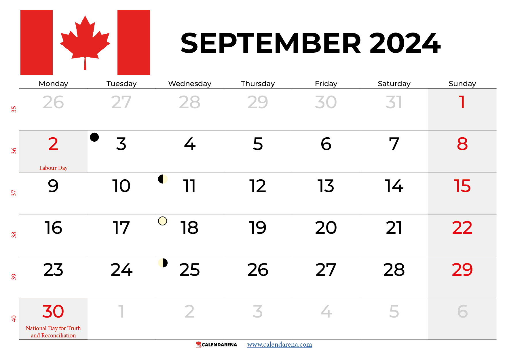 September Calendar 2024 Canada in September 2024 Calendar Canada