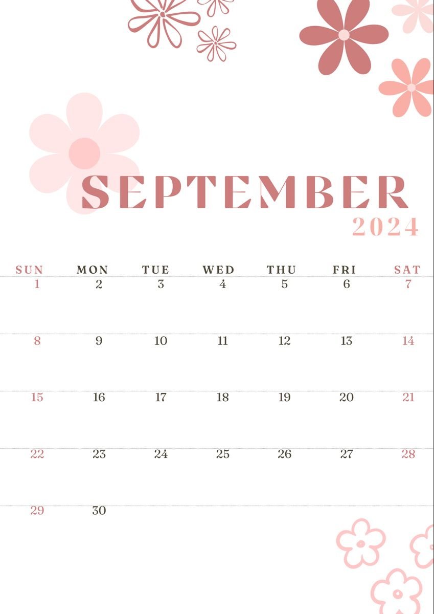 September Calendar 2024, September Calendar, Calendar Background in Aesthetic September Calendar 2024