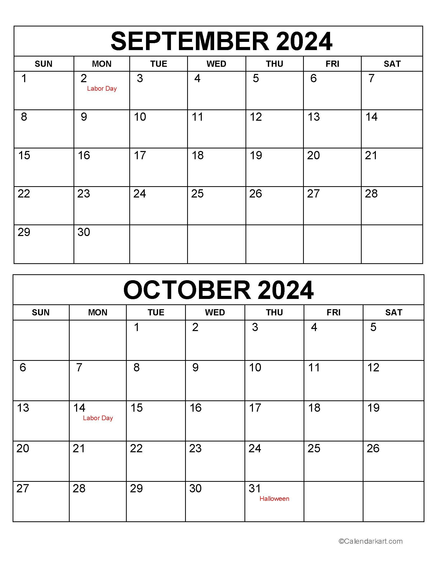 September October 2024 Calendar (5Th Bi-Monthly) - Calendarkart for Printable Calendar For September And October 2024