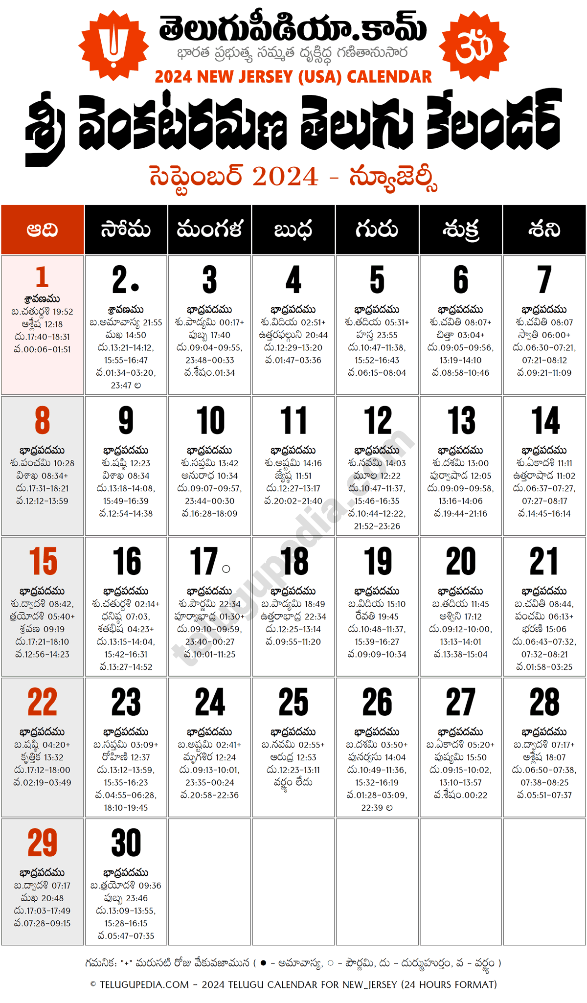 Telugu Calendar 2024 September New Jersey - Telugu Pedia within New Jersey Telugu Calendar 2024 September