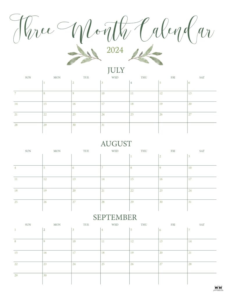 Three Month/Quarterly Calendars - 36 Free Calendars | Printabulls with 3 Month Vertical Calendar July-September 2024