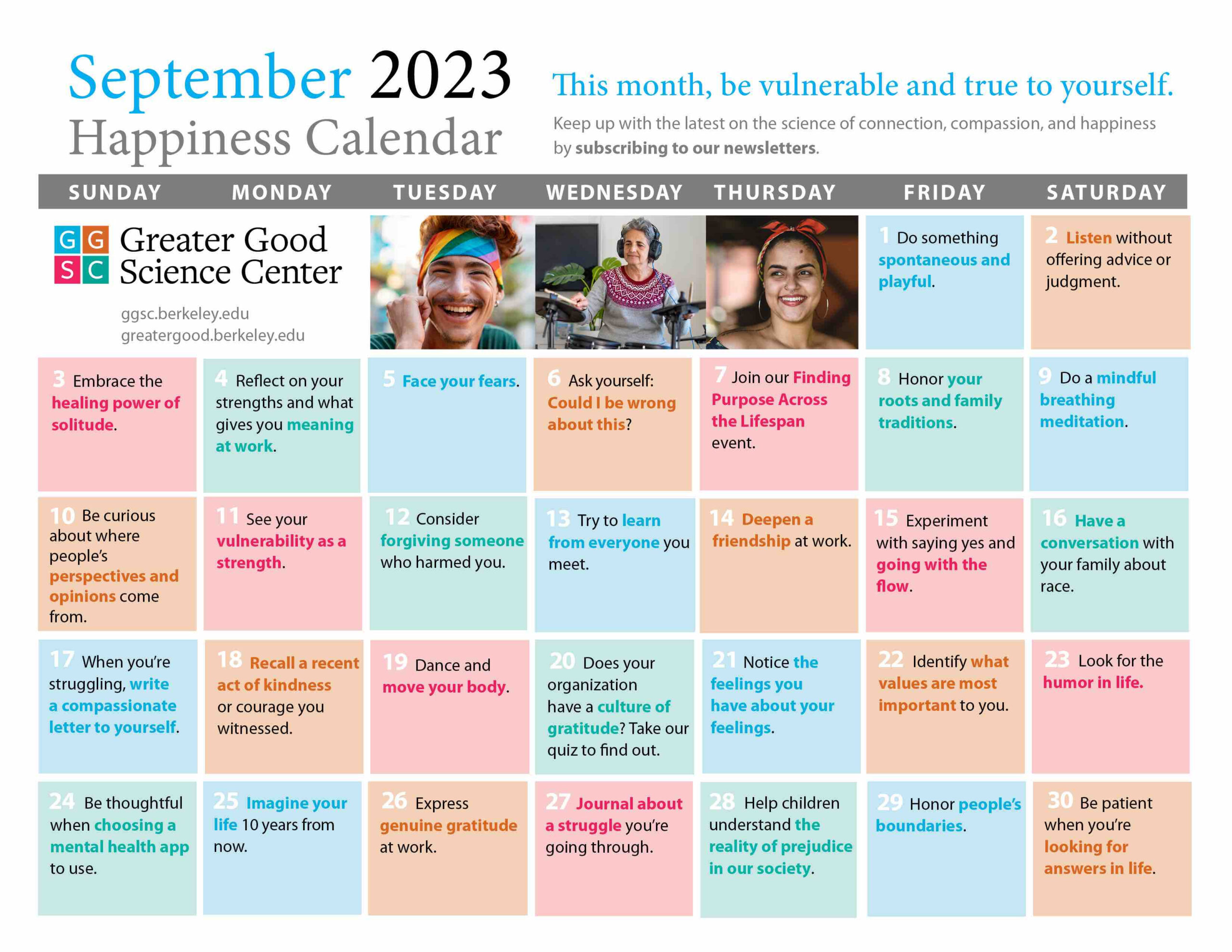 Your Happiness Calendar For September 2023 in Action For Happiness Calendar September 2024