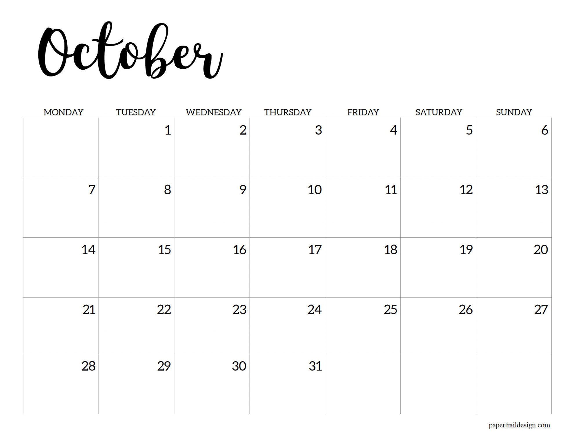 2024-2025 Printable School Calendar - Paper Trail Design for October 2024 Calendar Monday Start