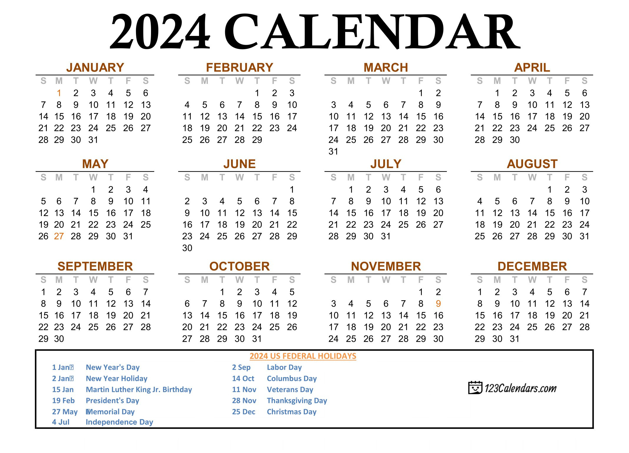 2024 Calendar | Monthly &amp;amp; Yearly Printable Calendars in 123 Calendar October 2024