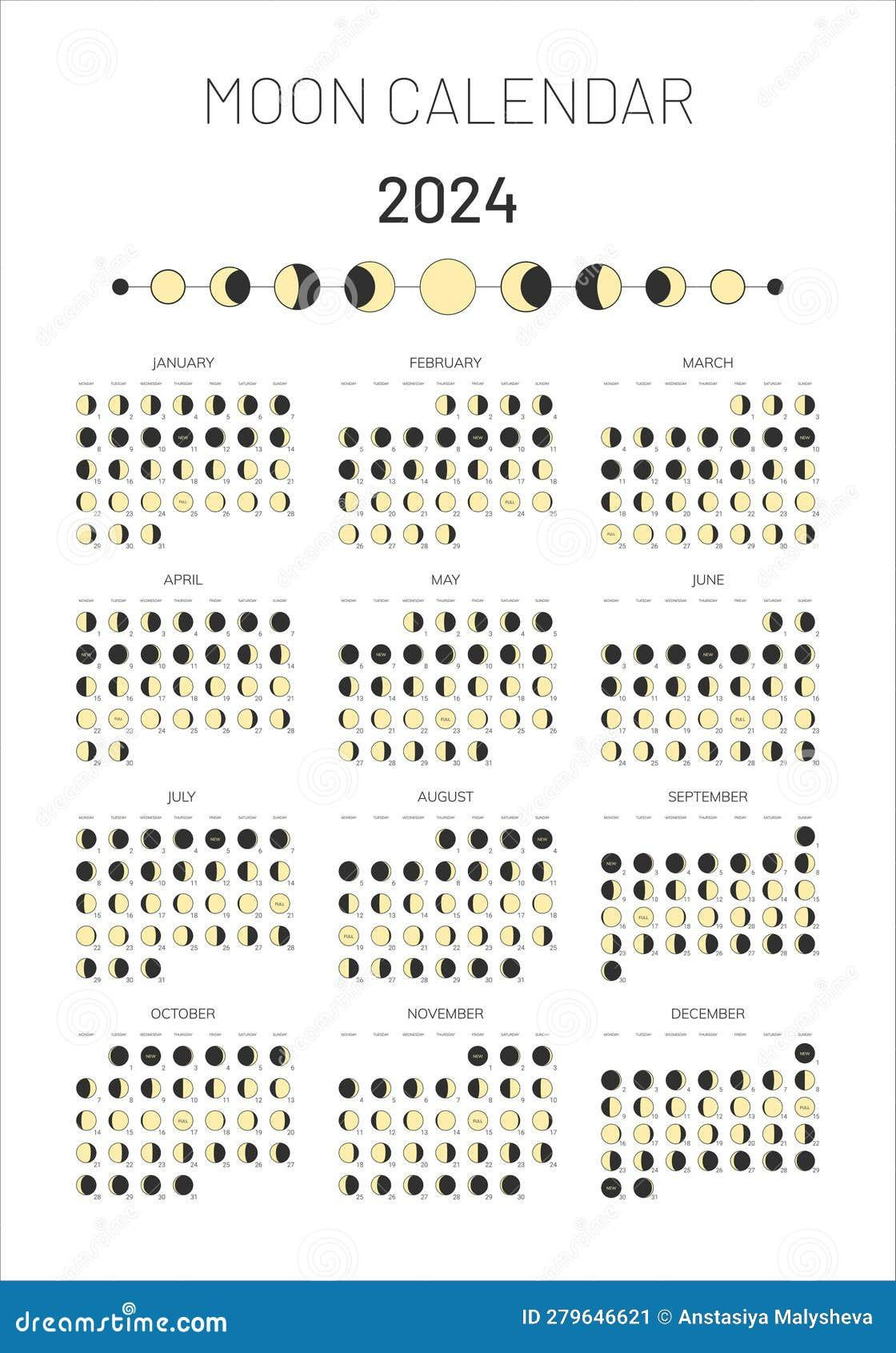 2024 Year Moon Calendar Template, Moonlight Activity Stages regarding Full Moon October 2024 Calendar