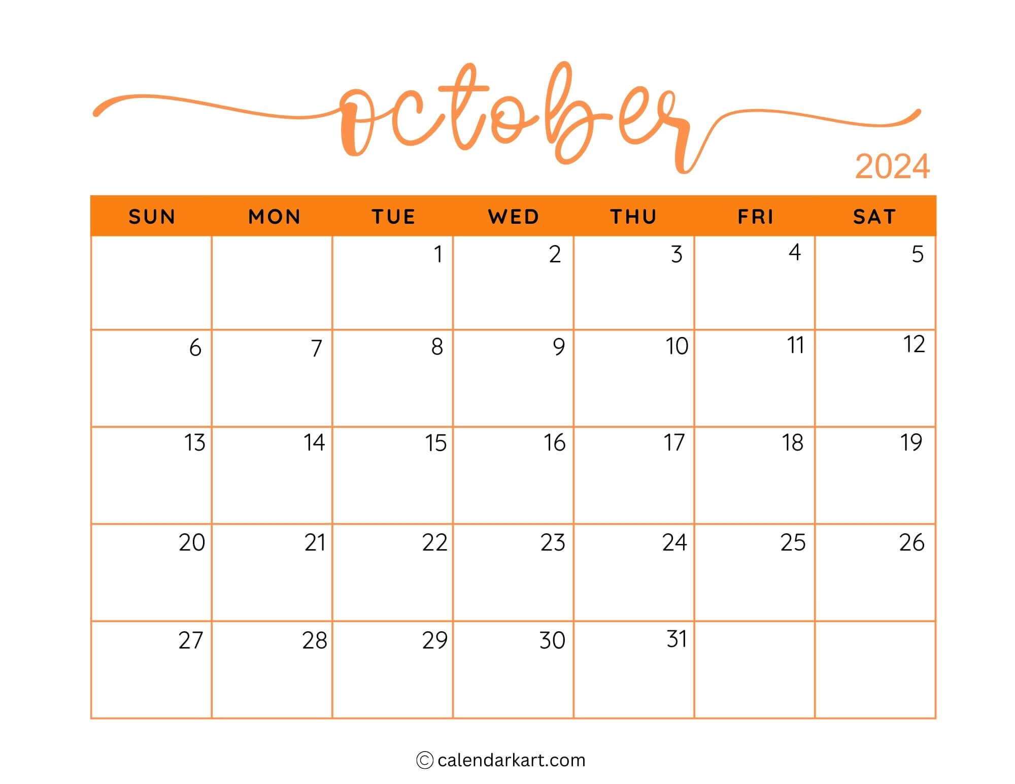 38 Printable October 2024 Calendars | Free Pdf - Calendarkart for October 13 2024 Calendar