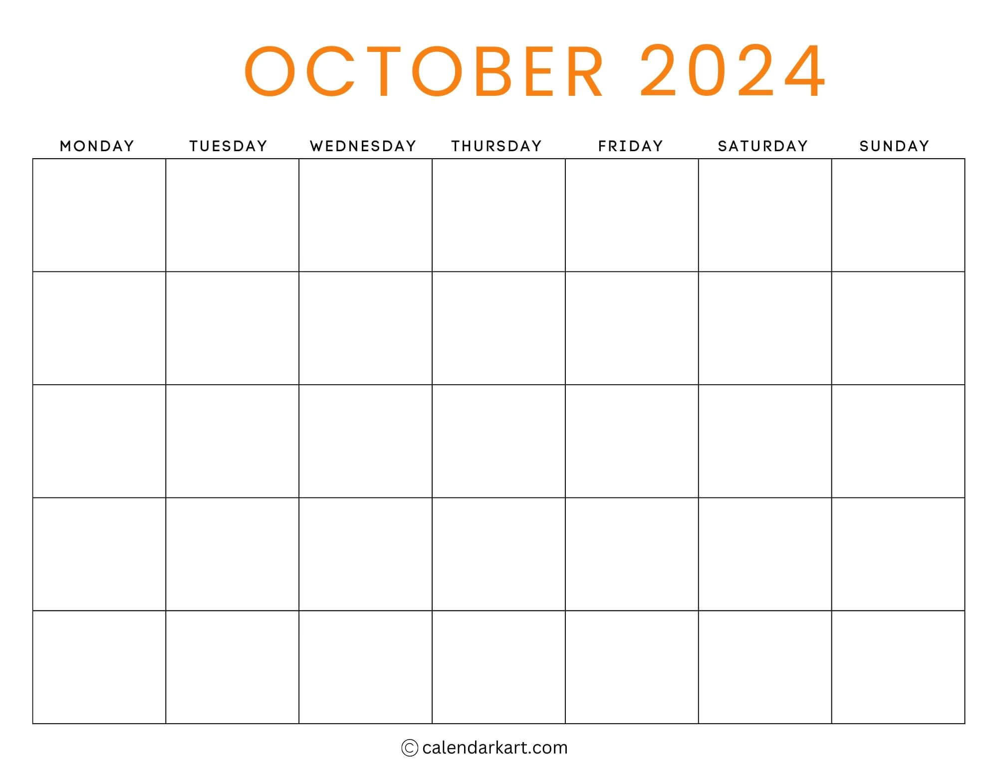 38 Printable October 2024 Calendars | Free Pdf - Calendarkart regarding Blank October 2024 Calendar