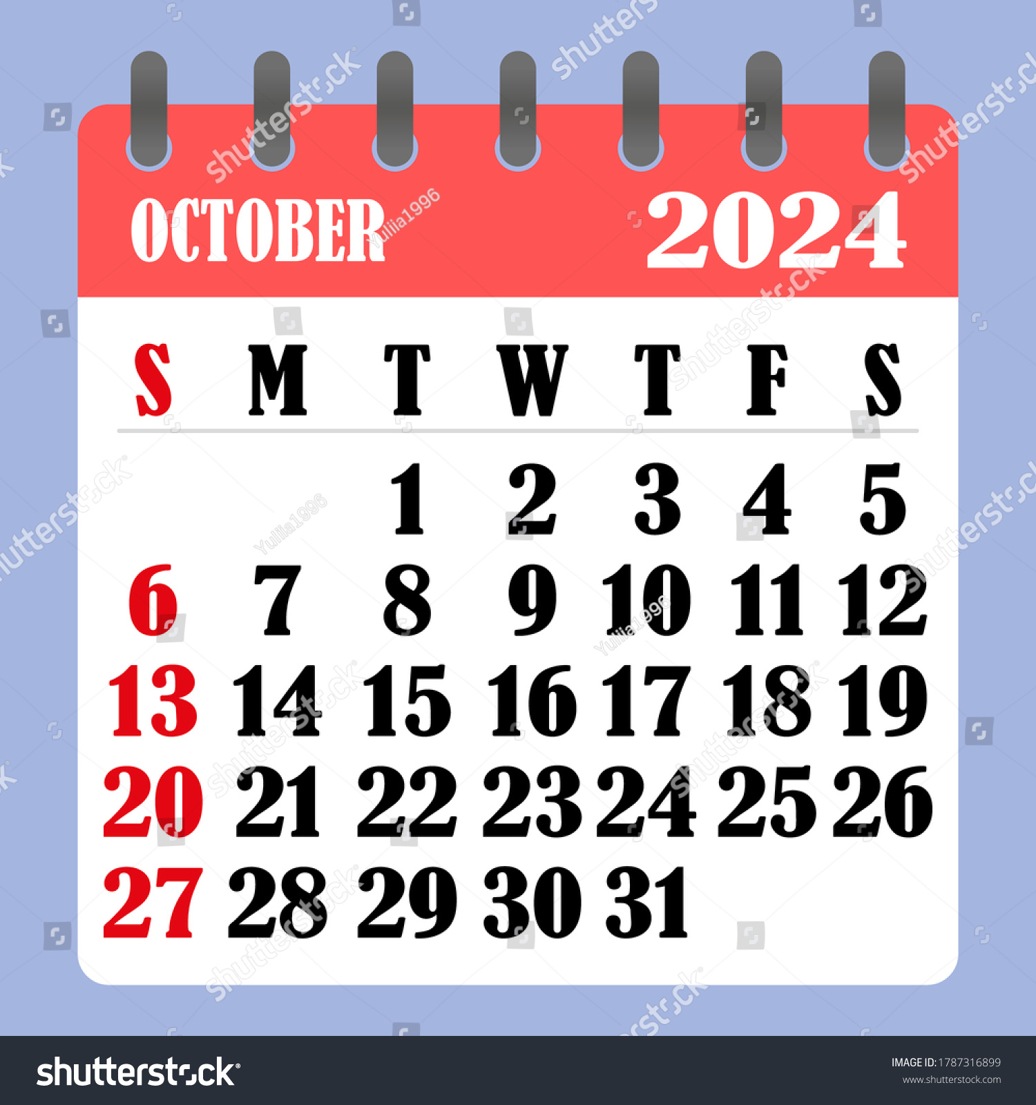 Briefkalender Für Oktober 2024. Die Woche: Stock-Vektorgrafik in Calendar Of 2024 October