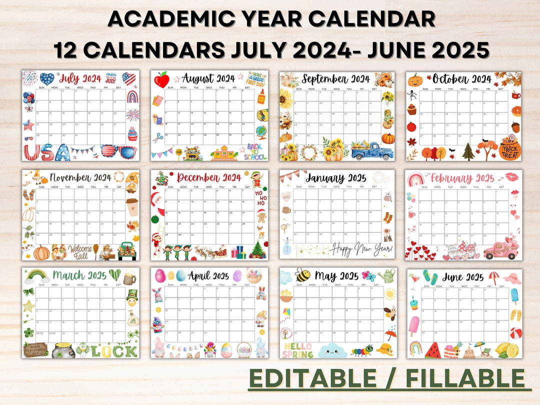 Editable School Calendar 2024-2025 From July To June Printable with July 2024 To June 2025 Calendar