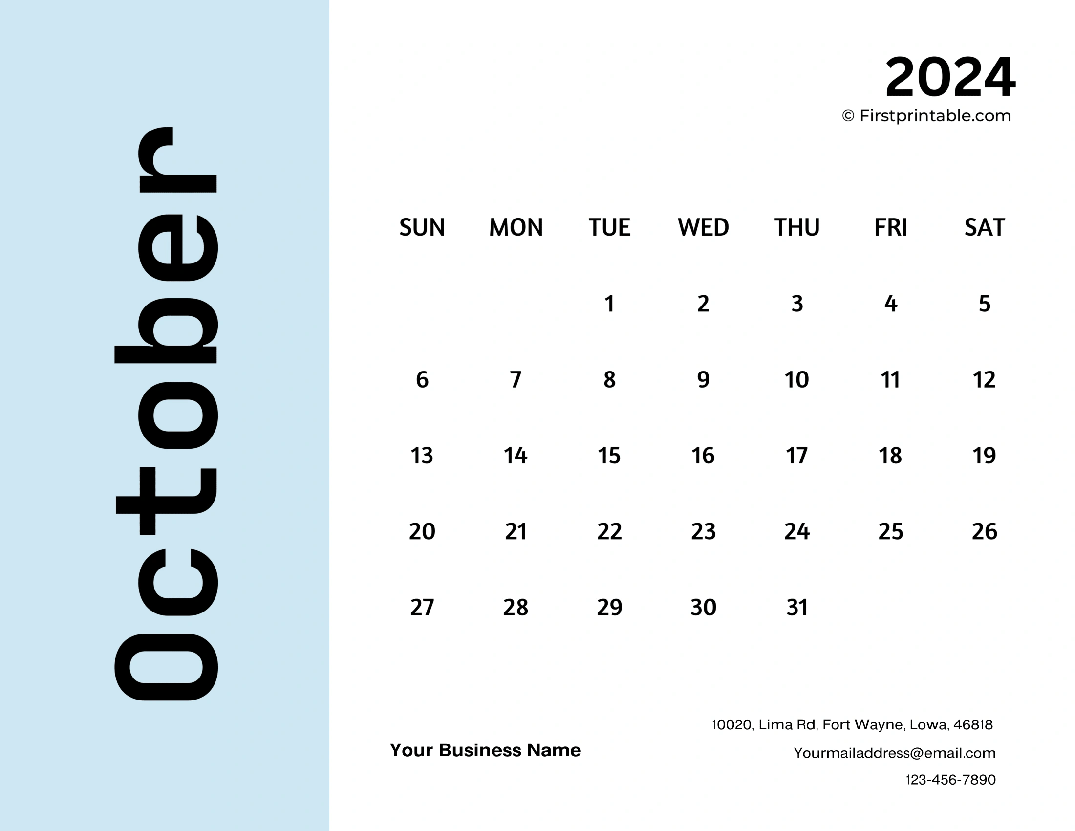 Free Printable &amp;amp; Fillable October Calendars 2024 intended for 123 Calendar October 2024