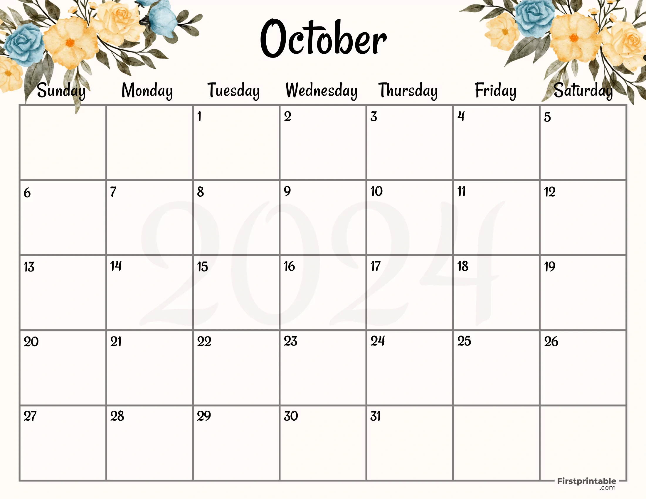 Free Printable &amp;amp; Fillable October Calendars 2024 with October 2024 Printable Calender