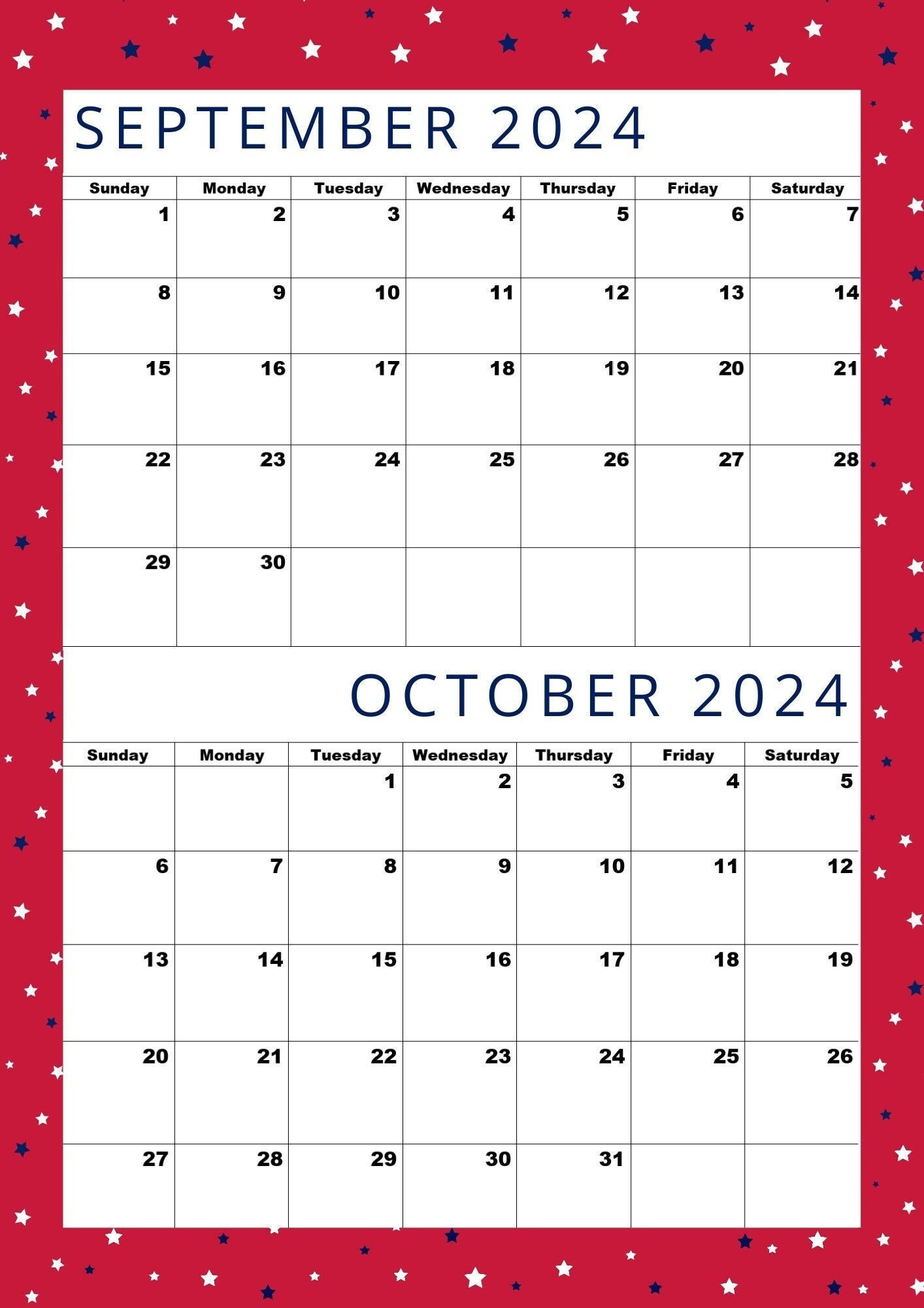 Kalender Für September 2024, Oktober 2024, A4-Format, Letter for 2024 September And October Calendar