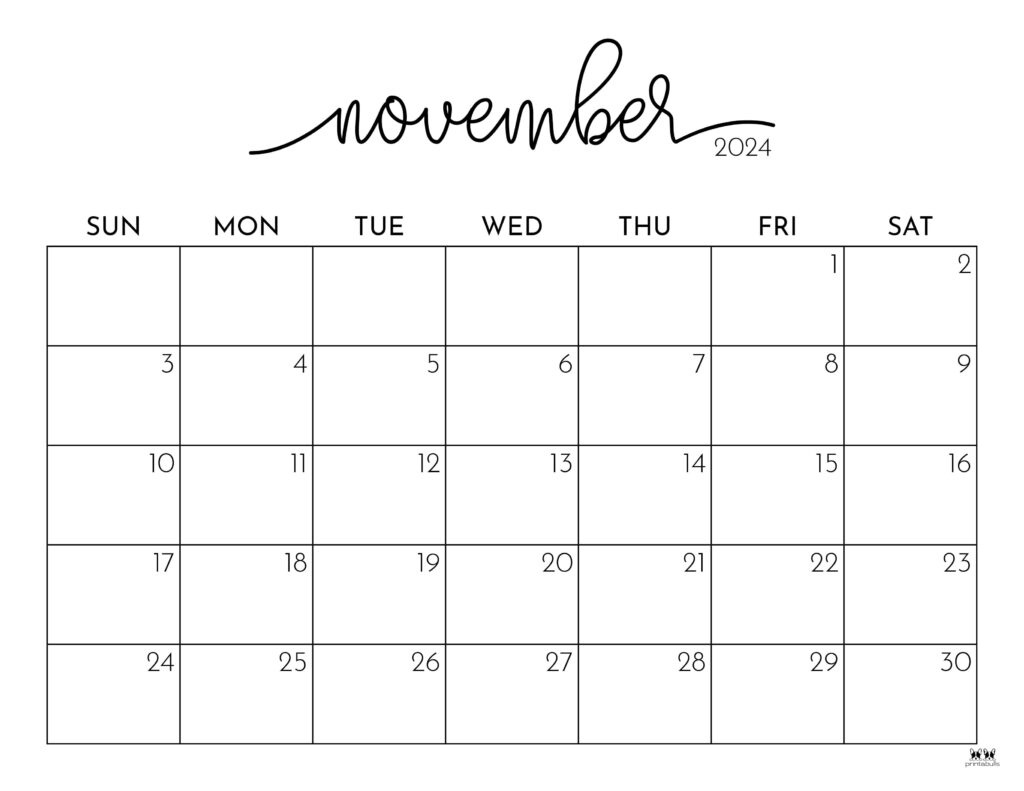 November 2024 Calendars - 50 Free Printables | Printabulls for October November 2024 Calendar