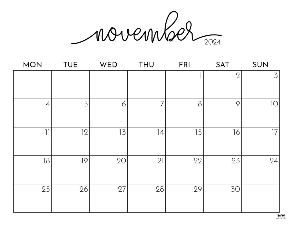 November 2024 Calendars - 50 Free Printables | Printabulls throughout October November Calendar 2024