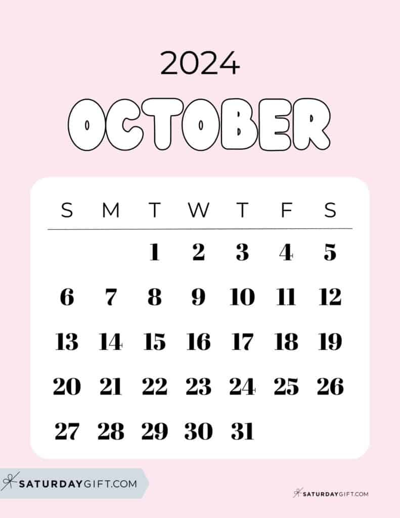 October 2024 Calendar - 20 Cute &amp;amp; Free Printables | Saturdaygift for October 2024 Calendar Cute