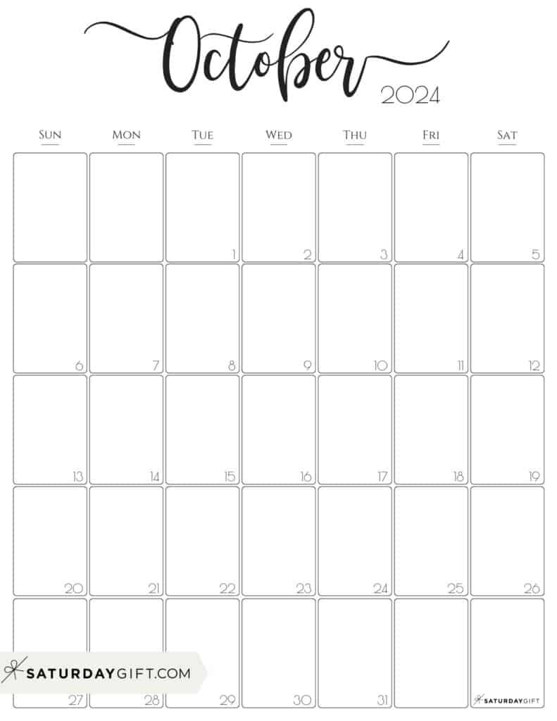 October 2024 Calendar - 20 Cute &amp;amp; Free Printables | Saturdaygift in October 2024 Calendar Vertical Printable