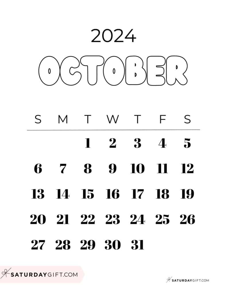 October 2024 Calendar - 20 Cute &amp;amp; Free Printables | Saturdaygift pertaining to Cute Printable October 2024 Calendar