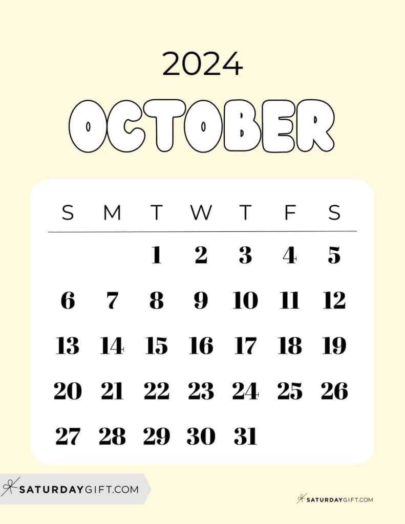 October 2024 Calendar - 20 Cute &amp;amp; Free Printables | Saturdaygift regarding 28 October 2024 Calendar