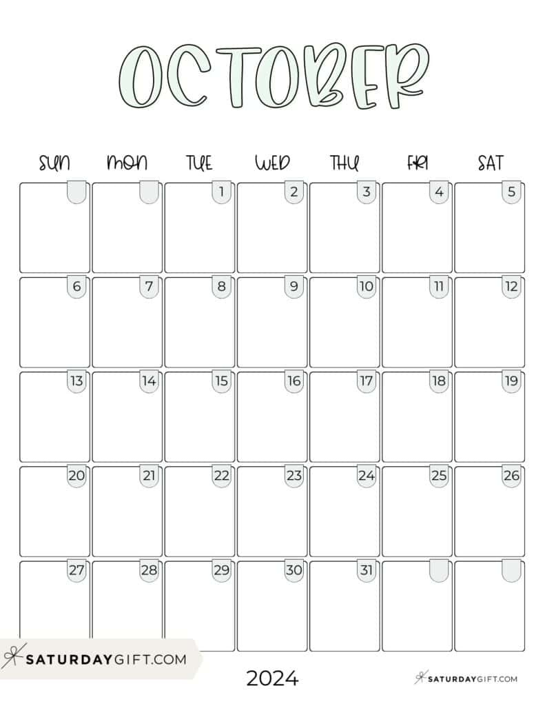 October 2024 Calendar - 20 Cute &amp;amp; Free Printables | Saturdaygift regarding Cute October 2024 Calendar Printable