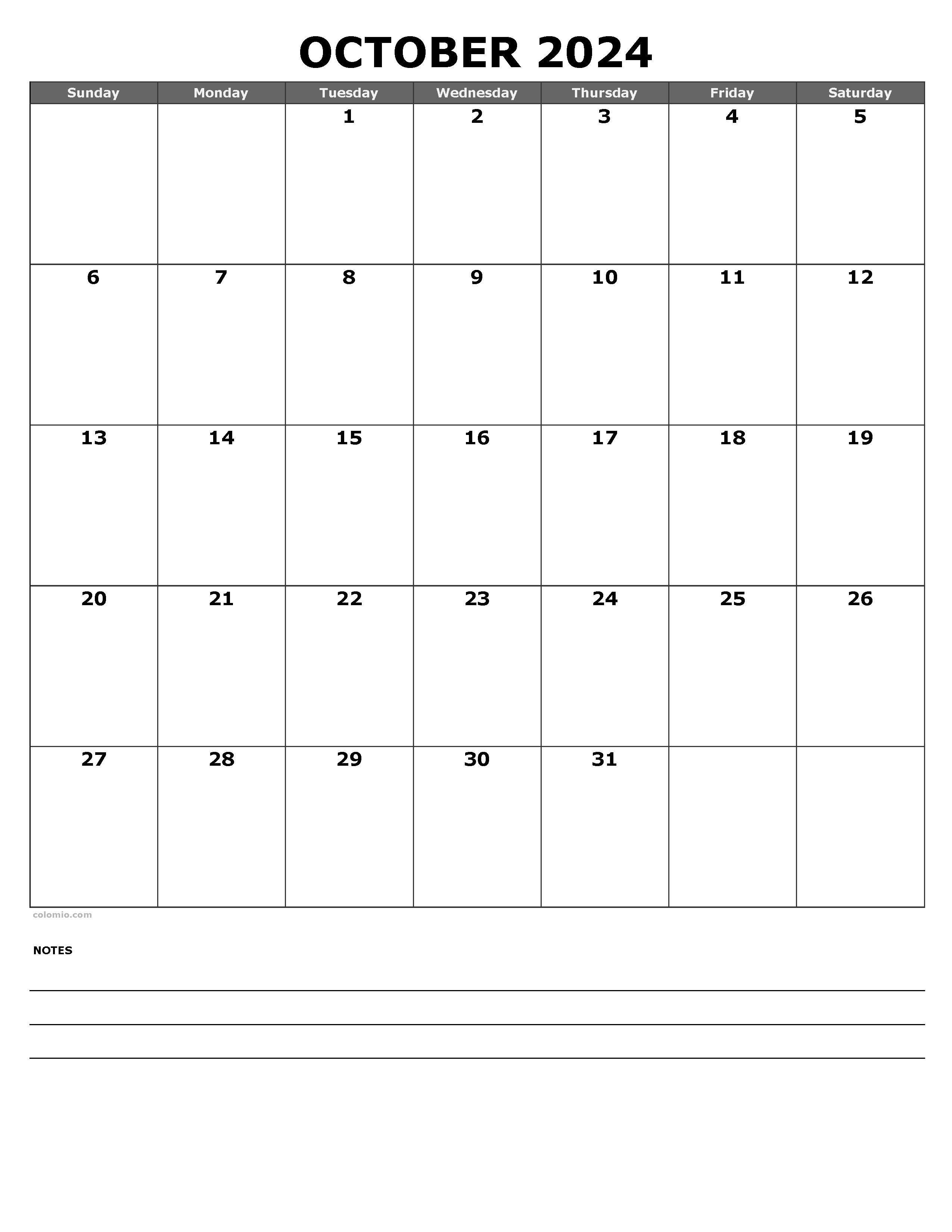 October 2024 Calendar | Free Printable Pdf, Xls And Png for Blank October Calendar 2024